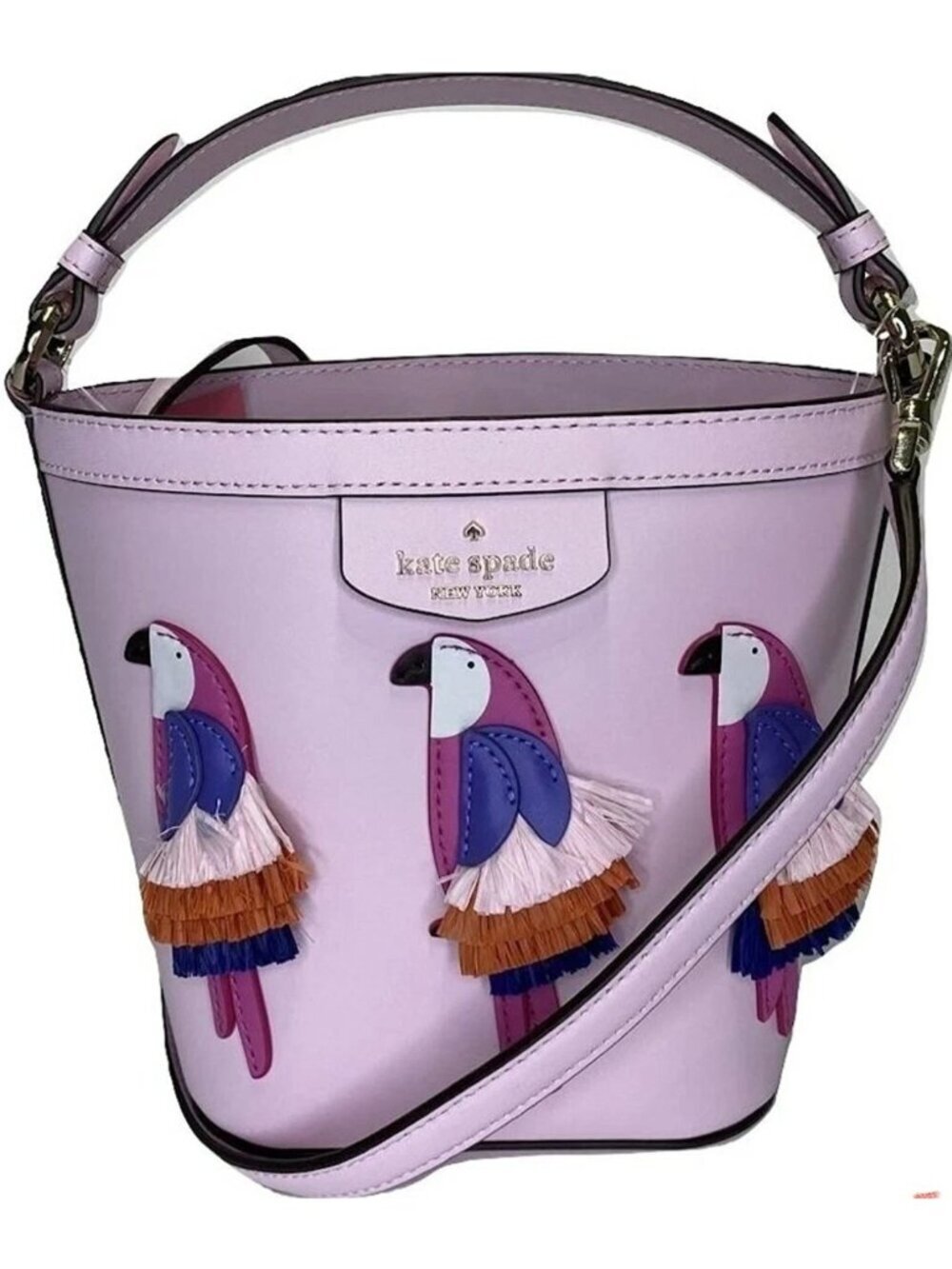 Kate Spade Pippa Flock Party Parrot Small Bucket Crossbody Bag Pink Novelty - Picture 4 of 6
